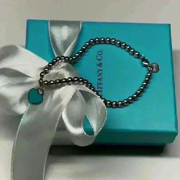⛓️💥 Tiffany Blue Heart Tag Bead Bracelet + COA - Picture 1 of 12